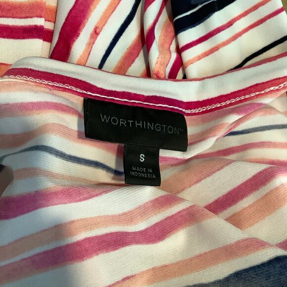 Worthington Pink Peach Navy White Draped Sleeveless Blouse Top Small - Picture 4 of 5